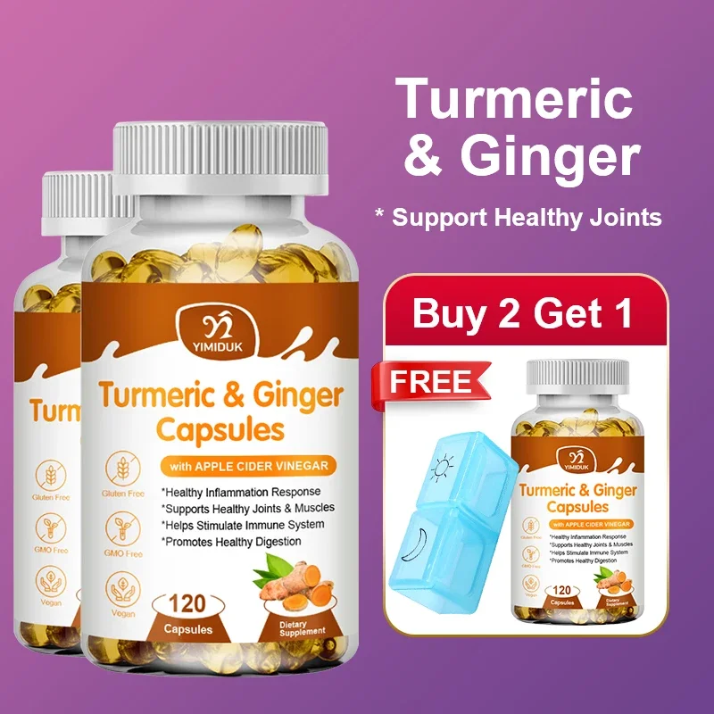 Turmeric Ginger Capsules, with Apple Cider Vinegar, Supports Joint Health, Immune Function, Antioxidant & Digestive for Adults