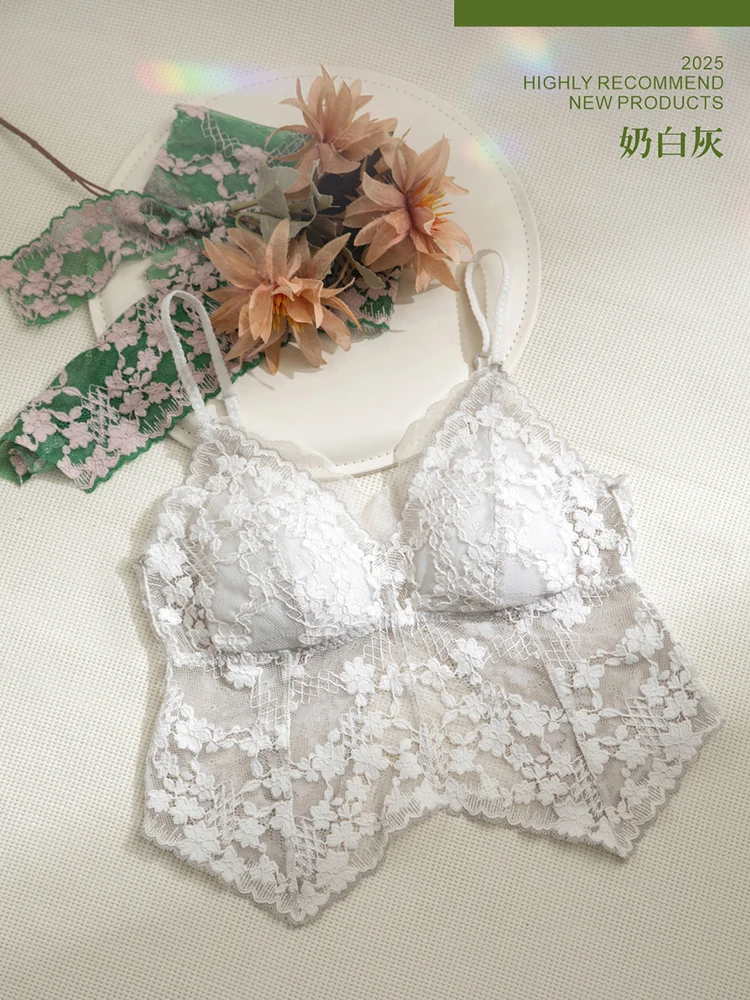 Summer French Lace Halter Bra Set Pure Sensual Beachwear Lightweight Mesh Bralette Backless Wirefree Comfort AU MOYISU Sexy Bra