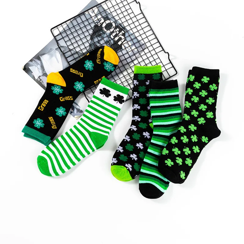 

2Pcs Sock Leisure Athletic Sports Crew Dress Festival Sock four-leaf Clover Knitted Cotton Sock Women mid-calf 8W49