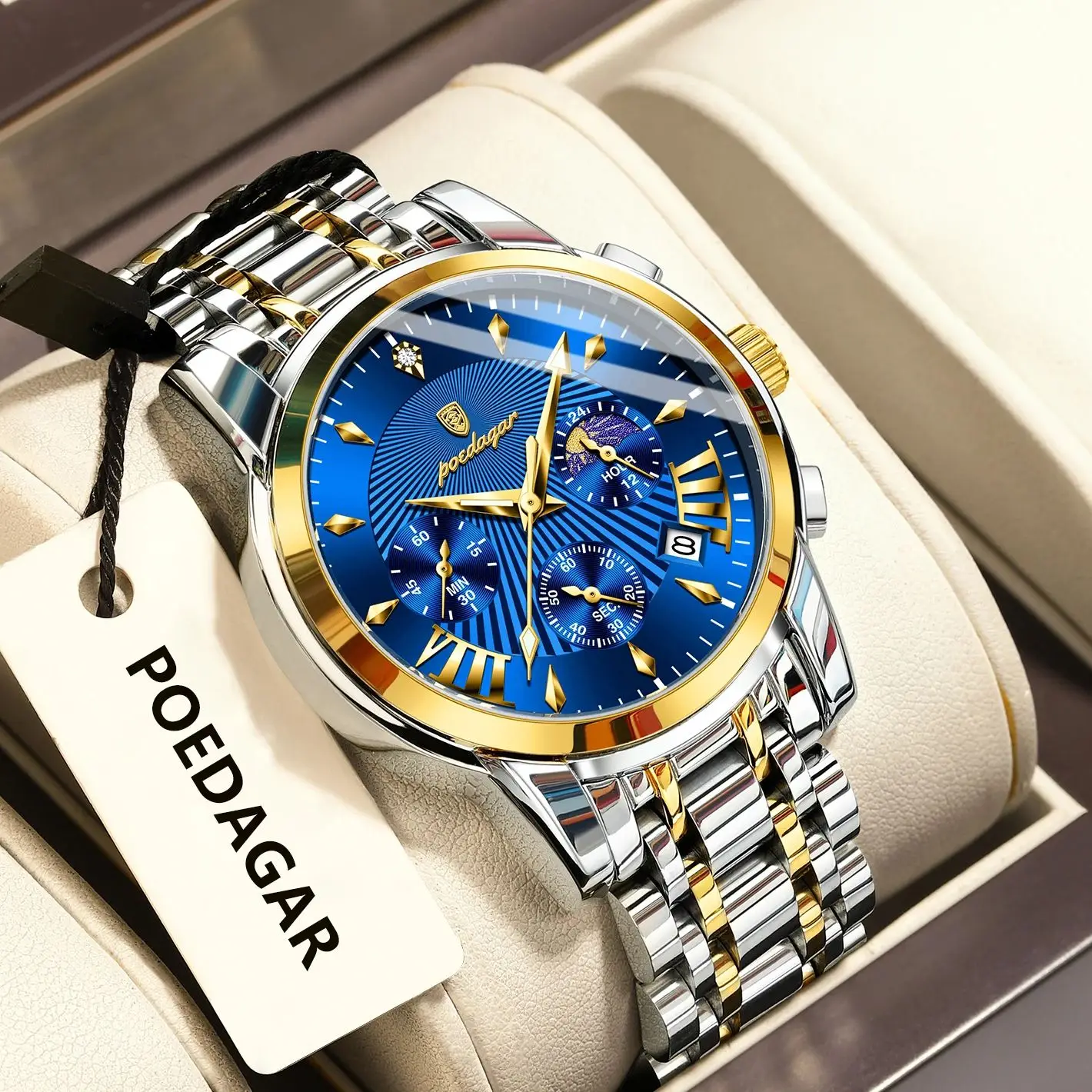 POEDAGAR Luksusowy Męski Zegarek Modny Wodoodporny Świecący Datownik Chronograf Zegarki Męskie Wojskowe Ze Stali Nierdzewnej Kwarcowe Zegarki Męskie