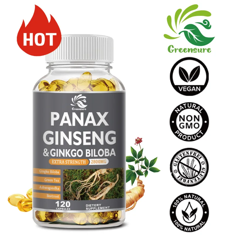 Greensure Korean Ginseng Capsule for Energy, Focus, Mental  Performance, Vitality & Immune Support - 60/120 Capsules