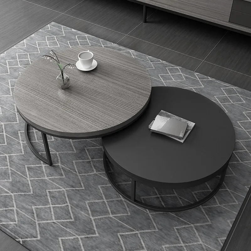 Convertible Nordic round wooden set living room multi-functional coffee table medium density fiberboard low wood furniture