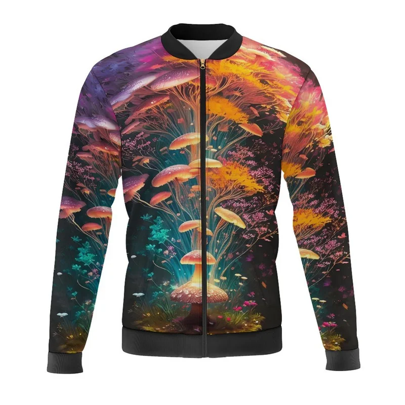 Neon Mushroom 3d Printed Jacket Men Women Unisex Coats Autumn New In Hawaiian Scenery Bomber Jacket Children Oversize Tracksuits