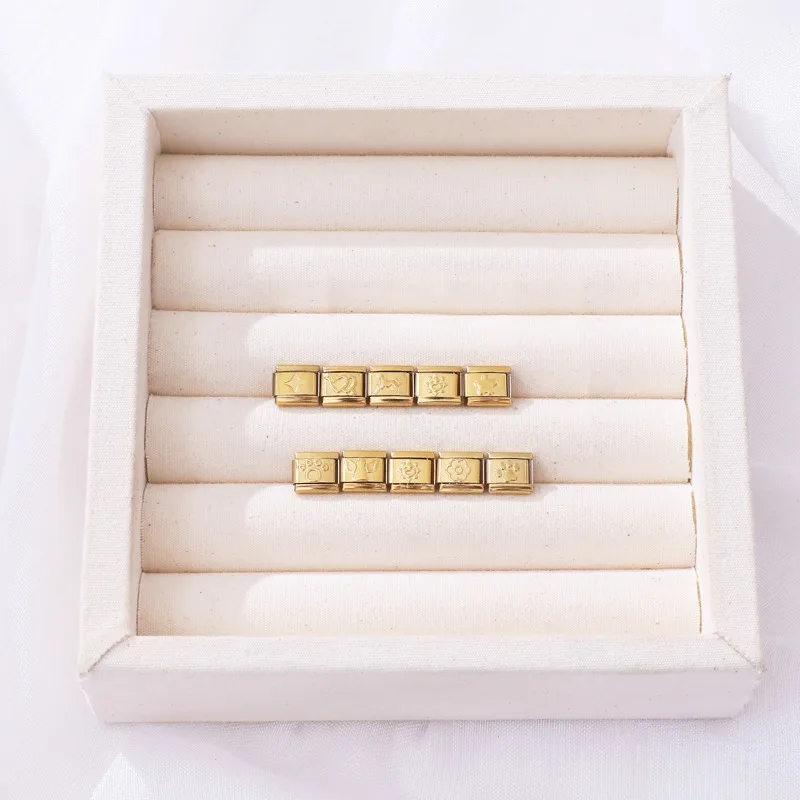 Y2K Golden Charm Paw Heart Flower Horse Sun Italian Charm Links Stainless Steel Fit 9MM Bracelet Jewelry DIY Making Gifts