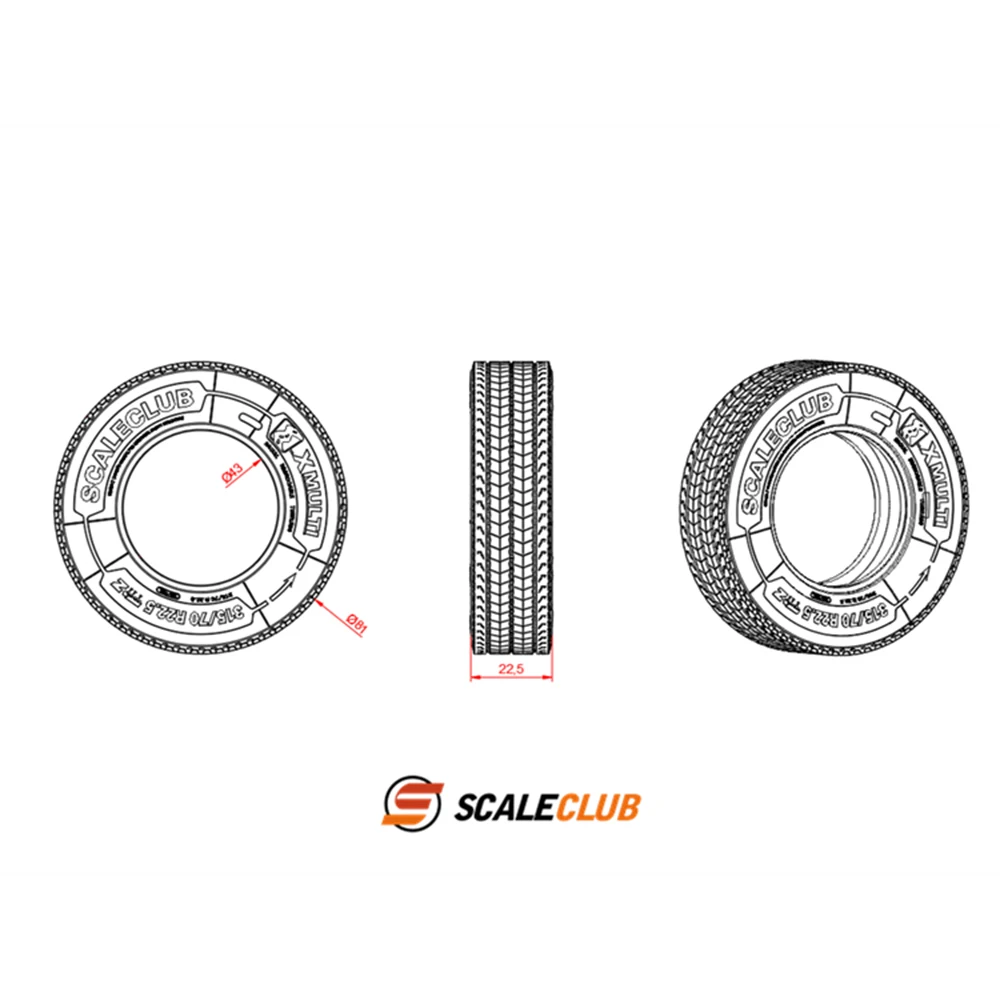 SCALECLUB نموذج 1 زوج من الإطارات المطاطية واسعة وضيقة لـ Tamiya 1/14 اليورو شاحنة سحب أجزاء لعبة مجسمة