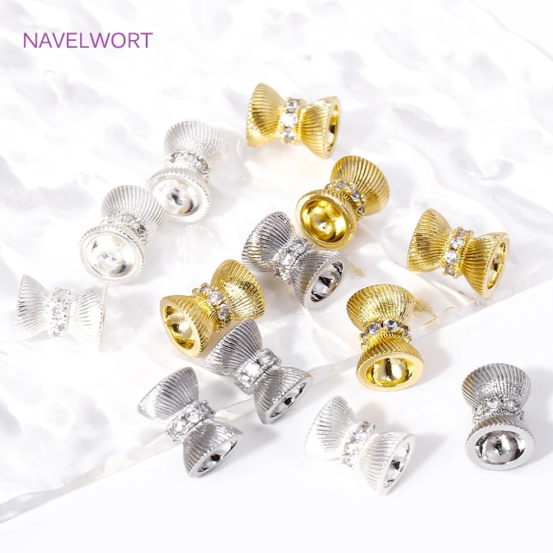 18K Gold Plated with Zircon Double Side Bead Cap Brass Twill Spacer Beads,Separators For Beads,DIY Beading Jewelry Accessories