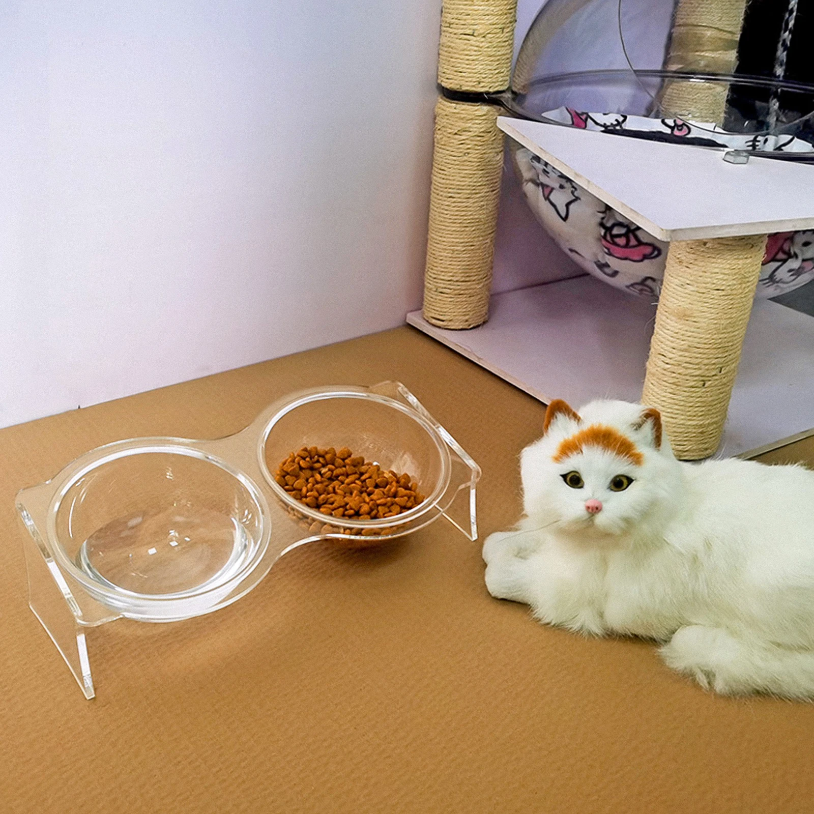 

Pet Double Bowl Acrylic Cat Dog Feeder Kitten Water Basin Clear Bowls Safe Environmental Friendly Non Slip Easy Clean Pet
