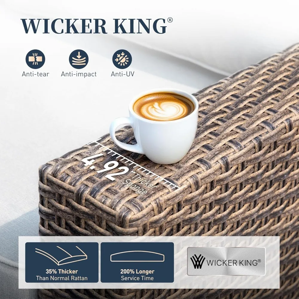 طقم أثاث خارجي مكون من 6 قطع مع كراسي دوارة، وأثاث فناء من الخيزران مع مسند ذراع عريض 4.92، ومقعد عميق 26.3 #4