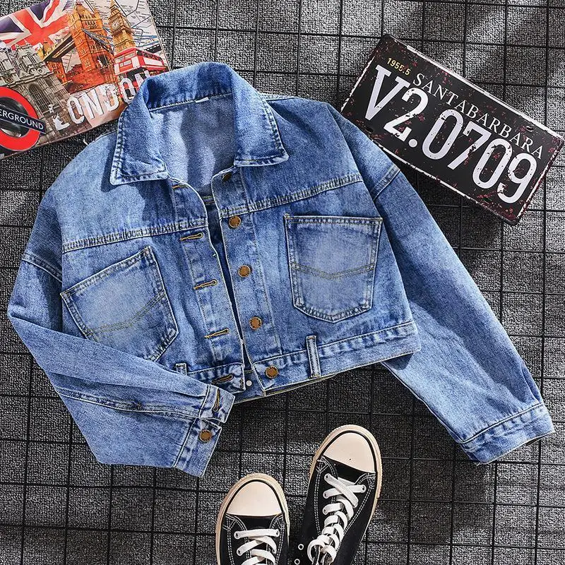 

Short Denim Jacket Women Spring Autumn Korean Version Long-sleeved New Bat Sleeve Loose Harajuku Style Student Jacket