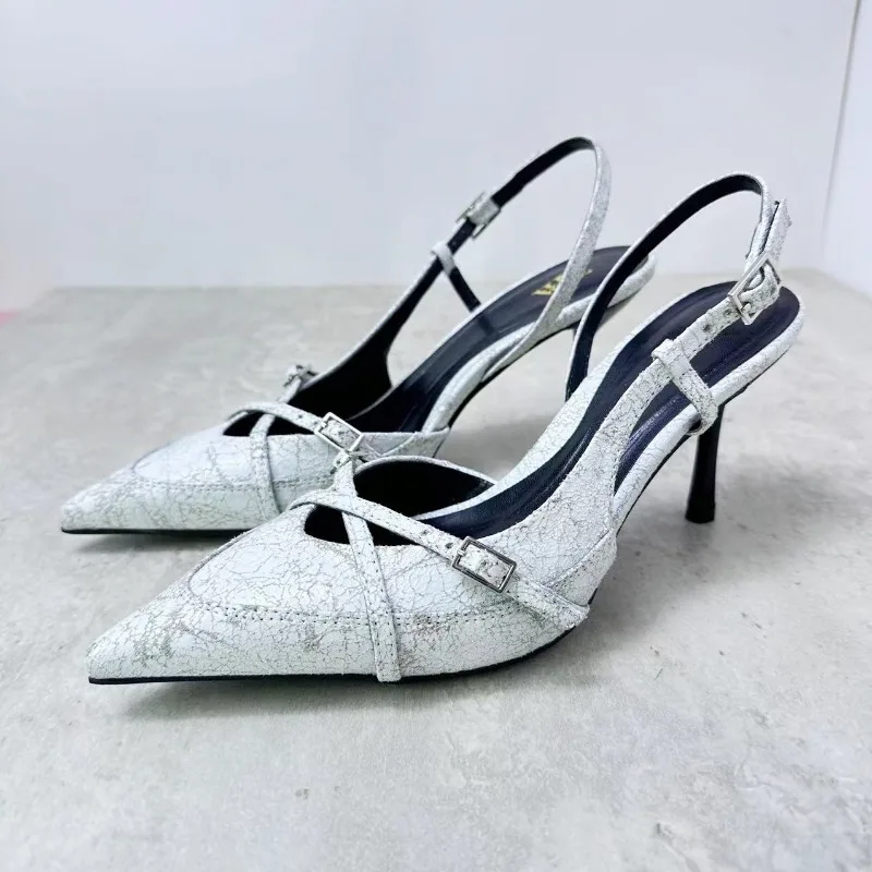 Sandalias de tacón alto con lazo azul para mujer, zapatos de tacón sexis con talón descubierto y punta, novedad de verano 20224, sandalias elegantes para fiesta para mujer