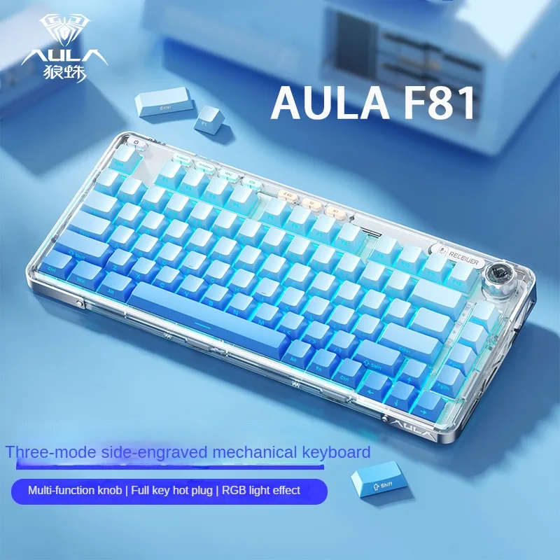 

AULA F81 Mechanical Keyboard Custom Wireless Bluetooth Tri Mode Hotswap 75% Layout RGB Gasket PC Gamer Office Side Lettering