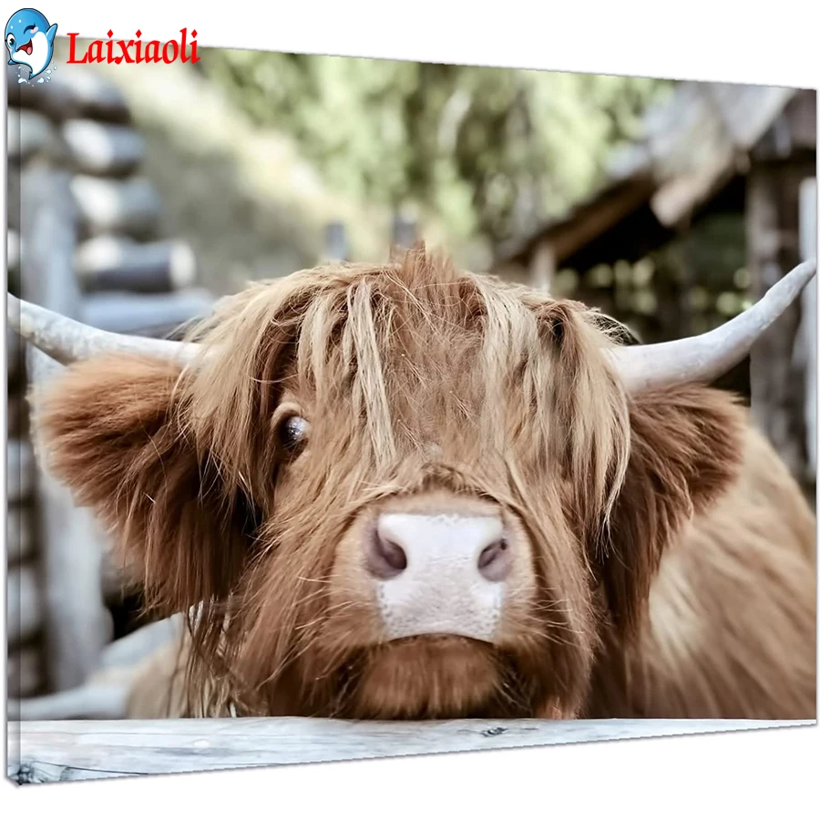 

Highland Cow diamond painting cross stitch diamond embroidery full drill Wall Art Funny Farm Brown Bull diamond mosaic hobby art