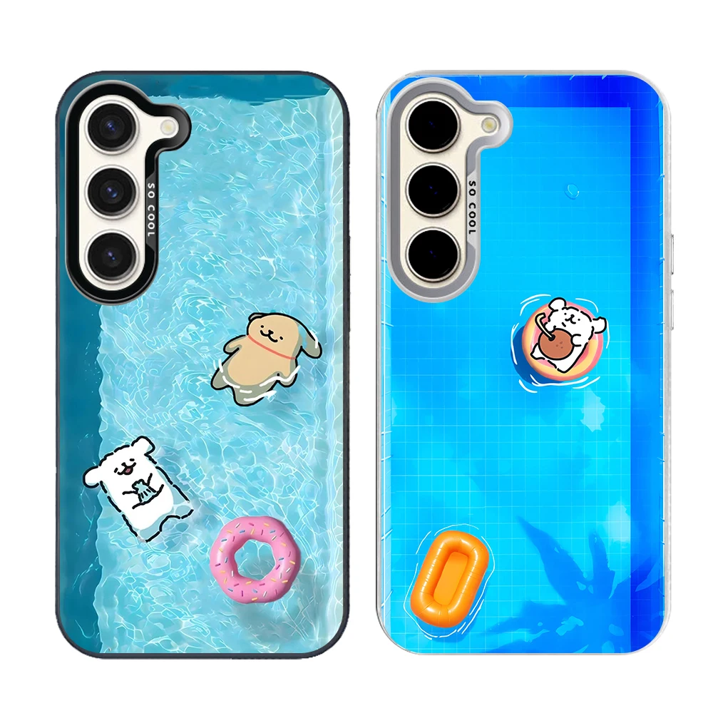 Pool Party Cute Puppy Dog Silver Plated IMD Phone Case For Samsung S26 S25 S24 S23 S22 Ultra S20 S10 S21 FE 5G Plus Cover