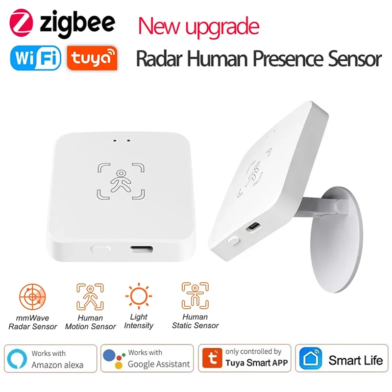 Tuya WiFi Zigbee Human Presence Sensor MmWave Radar Detector with Luminance Sensor for Smart Home Smart Life Replace PIR Sensor