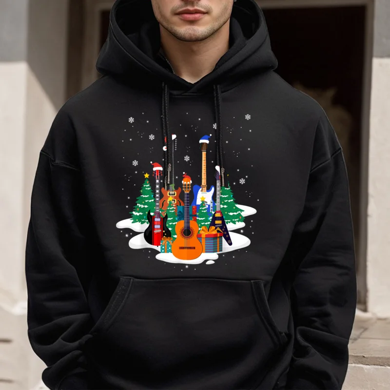 Graphic Hoodies Special Round Collar Guitar Santa Hat Christmas Tree Man Hoodies Gift Idea long Sleeve Hoodies