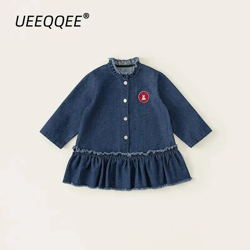 

Весенне-осенние детские платья, джинсовое повседневное платье принцессы с длинными рукавами для девочек от 1 до 10 лет, корейская одежда для малышей, одежда для детей