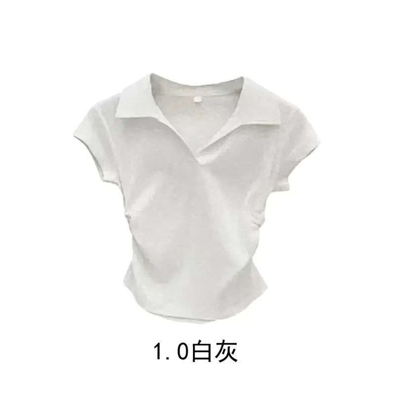 Cotton Summer Sexy Women's T Shirt Skinny Slim Basic Solid Crop Top Short Sleeve Polo TShirtCasual Top Tee for Women - Image 4