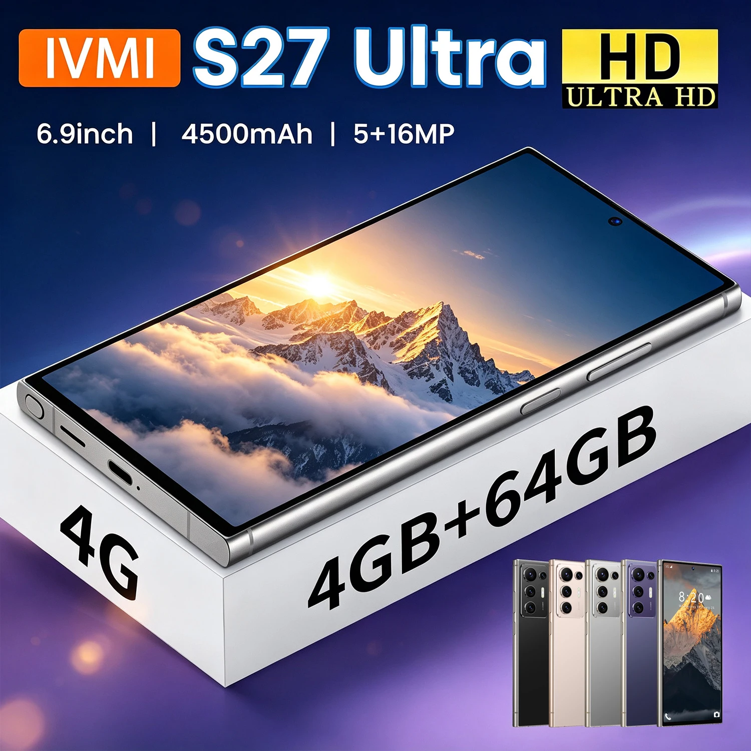 IVMI Smartphones S27 Ultra Android 10.0 Dual SIM 6.9" 4GB RAM 64GB ROM WIFI Bluetooth Play Store 4G 16MP 4500Mah Mobile Phones