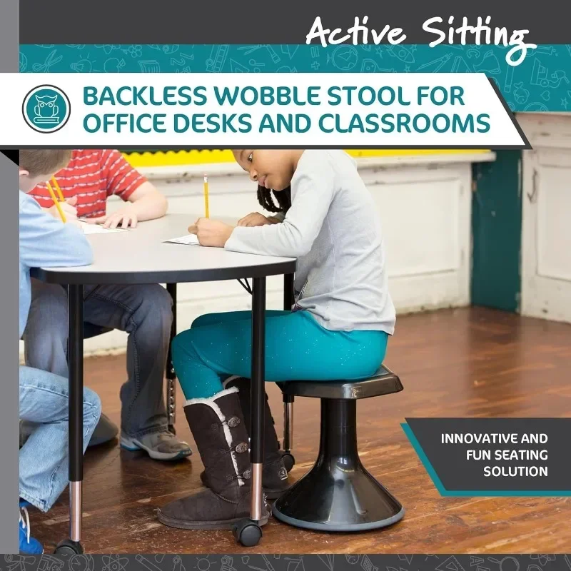 Backless Wobble Stool 18" Black - Active Learning Chair for Office Desk & Classroom, Ergonomic Rocking Motion Seat