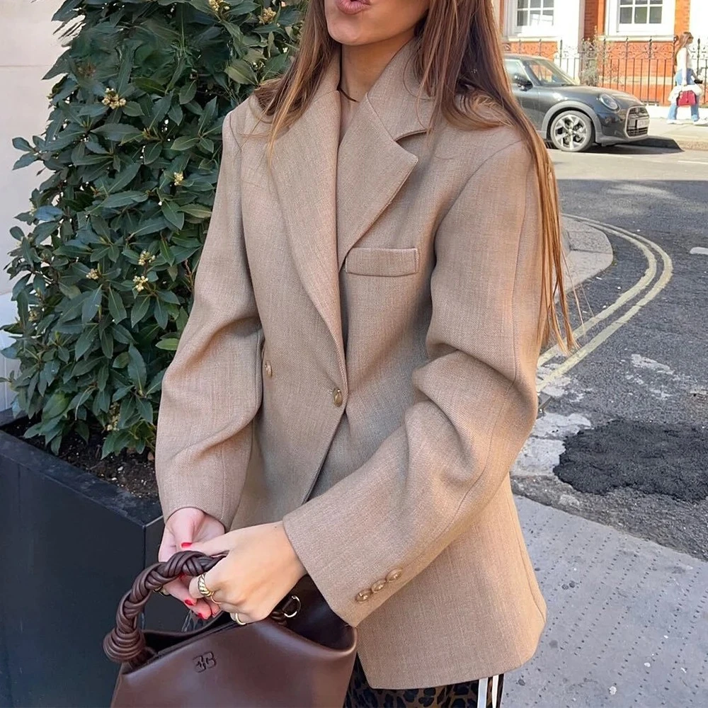 

KONDALA Chic 2025 Commute Woman Autumn Office Lady Blazer Straight Jacket Turn-Down Collar Fashion Teacher Vintage Blazer