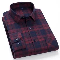 Men's Long Sleeve Shirts Boutique Luxury Fashion Plaid 100% Cotton Loose Comfortable Soft Autumn Winter Flannel Daily Male Top