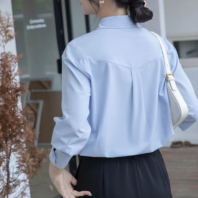 Fashion Autumn Office Lady Long Sleeve Turn Down Collar Women Shirt White Chiffon Shirt Blouse Women Tops Blusas Para Mujer A644