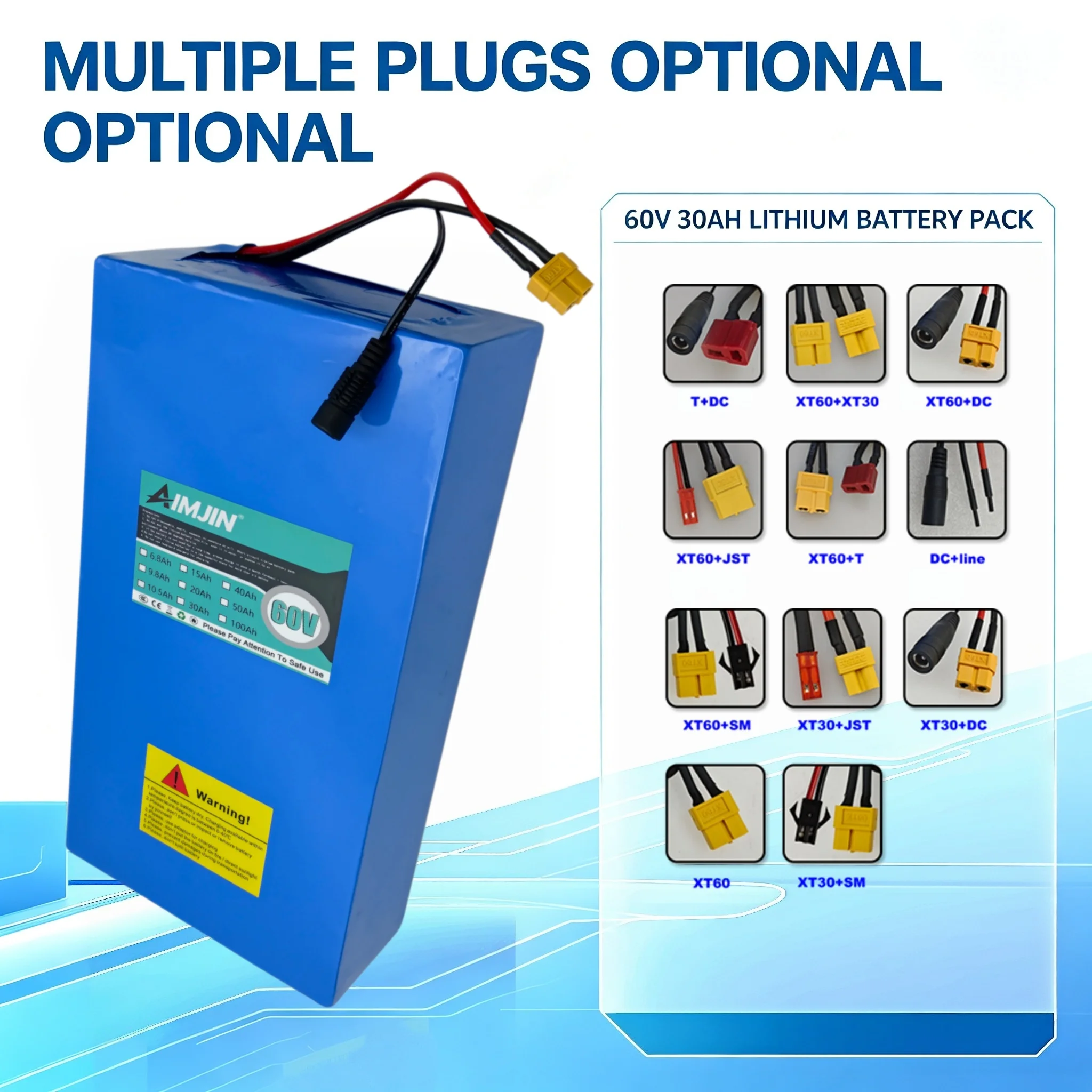 60V 30Ah 16S8P Lithium Ion Battery Pack 1000-2000W high-power Built-in 30A BMS suitable for scooter motorcycle charging battery