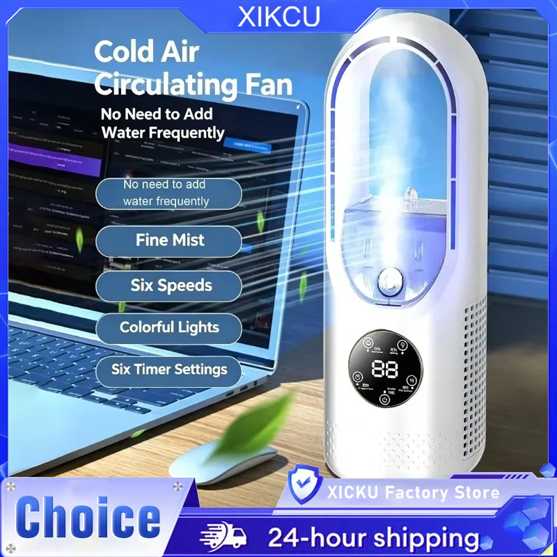 

Desktop Cooling Fan Humidifier with Touch LED Screen 100ml Top Fill Tank Multi-Speed Timing Wide Angle Air Cooler USB Powered