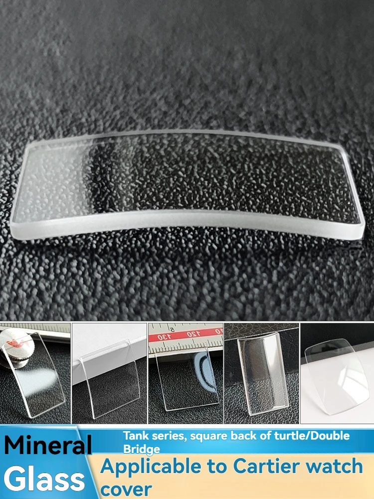 Para reloj de tanque Cartier, espejo cuadrado con parte trasera de tortuga, doble puente, barril de vino, cubierta de reloj de cristal mineral, piezas de repuesto