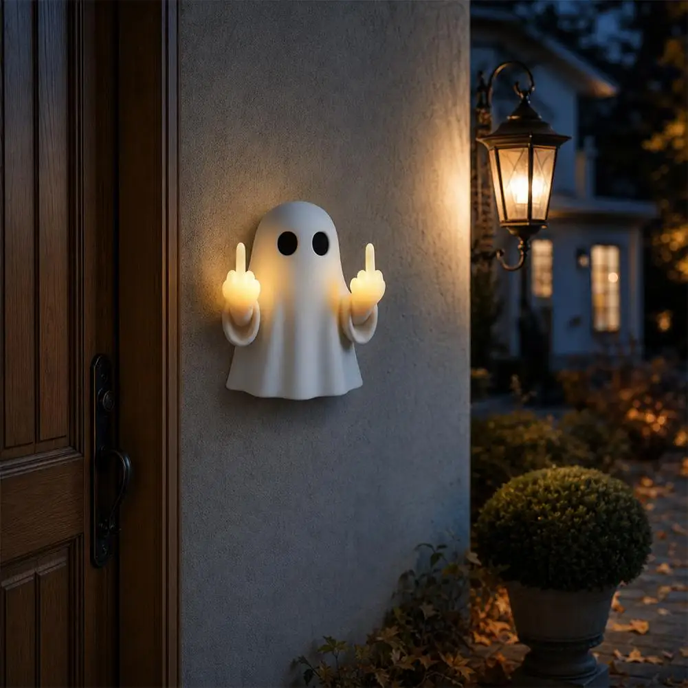LED Luminous Night Light Porch Bedroom Balcony Atmosphere Lamp Halloween Ghost Design Light Ghost Middle Finger Decoration Light