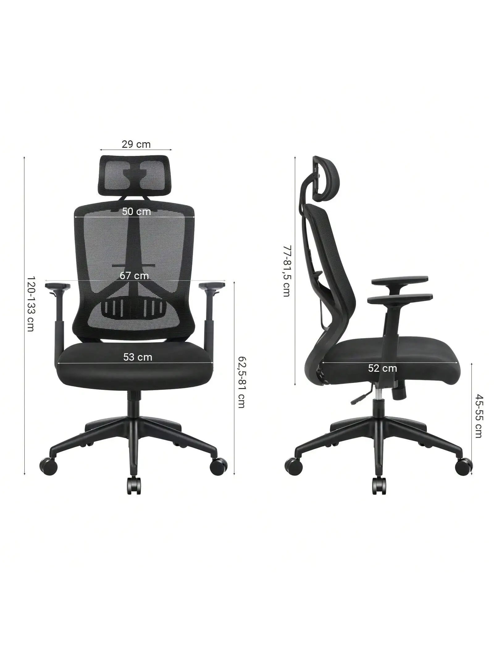 SONGMICS sedia da ufficio, sedia ergonomica, sedia da scrivania con supporto lombare, meccanismo di inclinazione, braccioli regolabili e