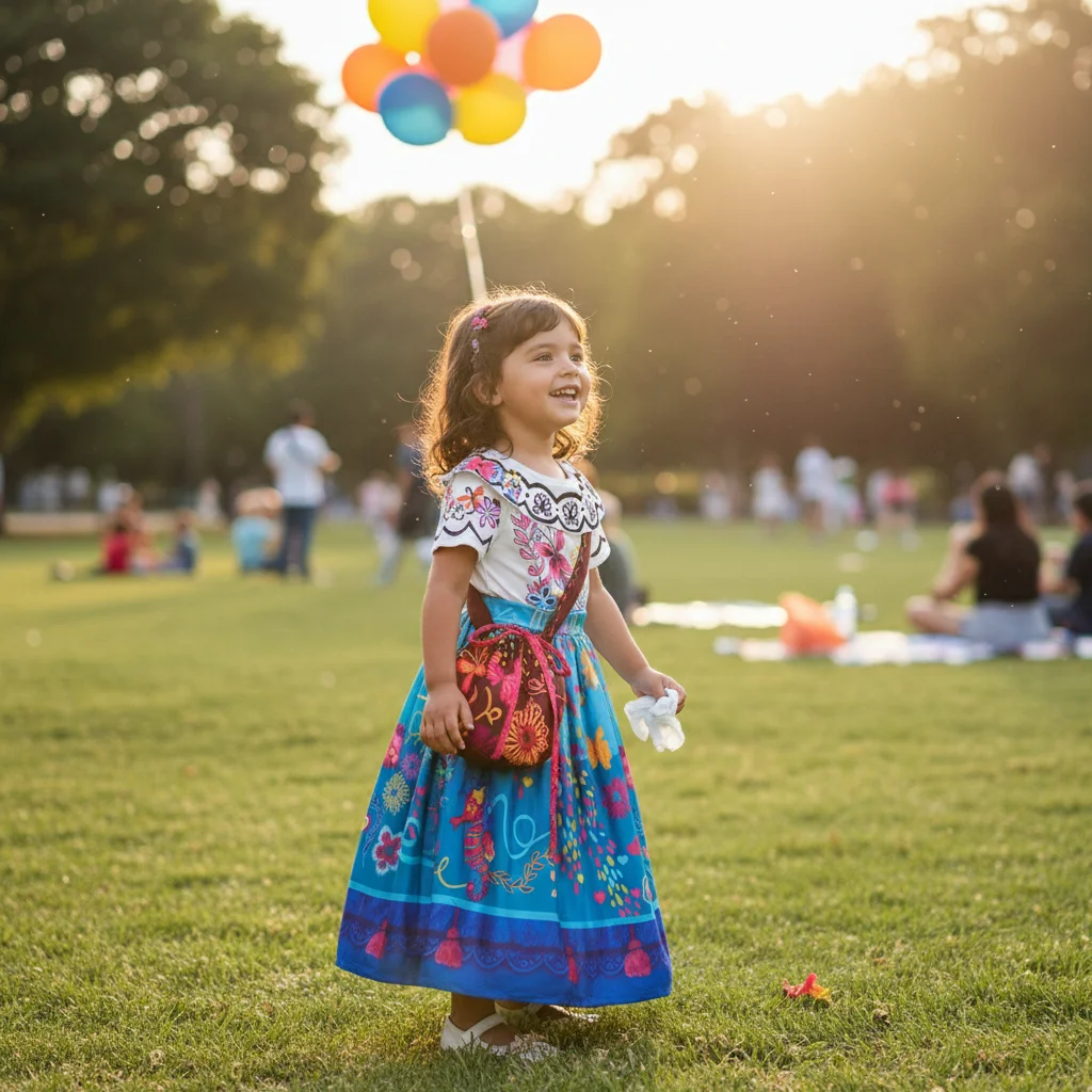 Carnival Costume Girls Mexican Folklore Floral Dress Puffy Skirt and Sparkling Embroidery Voluminous Gown for Festival Party