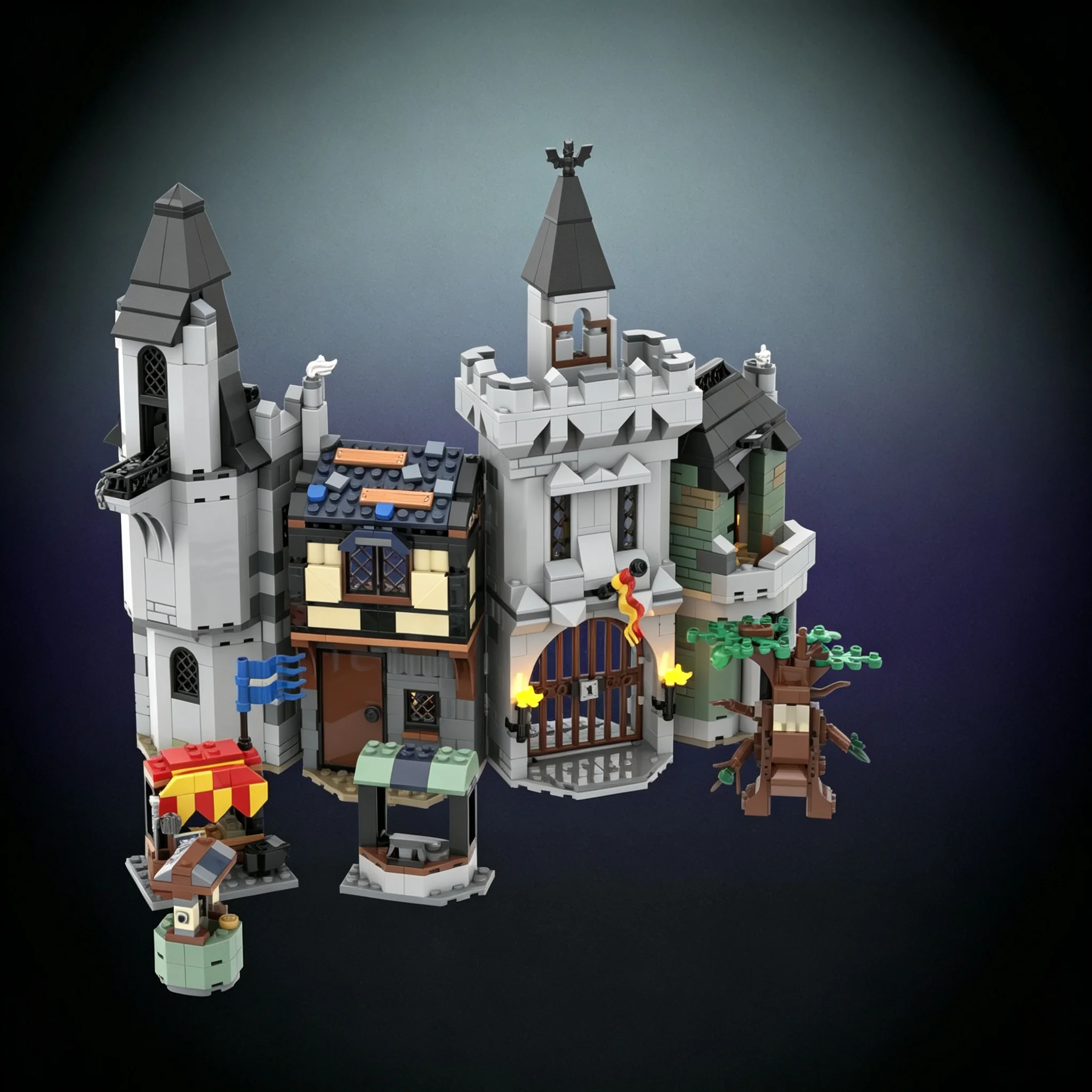 1141pcs MOC Creator Creator 3-in-1 Monster Town Square. Model Building Blocks Construction Creative Education Display Craft Idea
