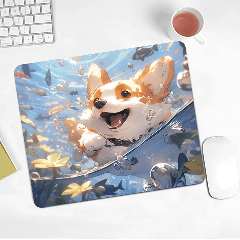 

A cute dog mouse pad playing with water with a smile, anti-slip rubber base, suitable for both office and home use