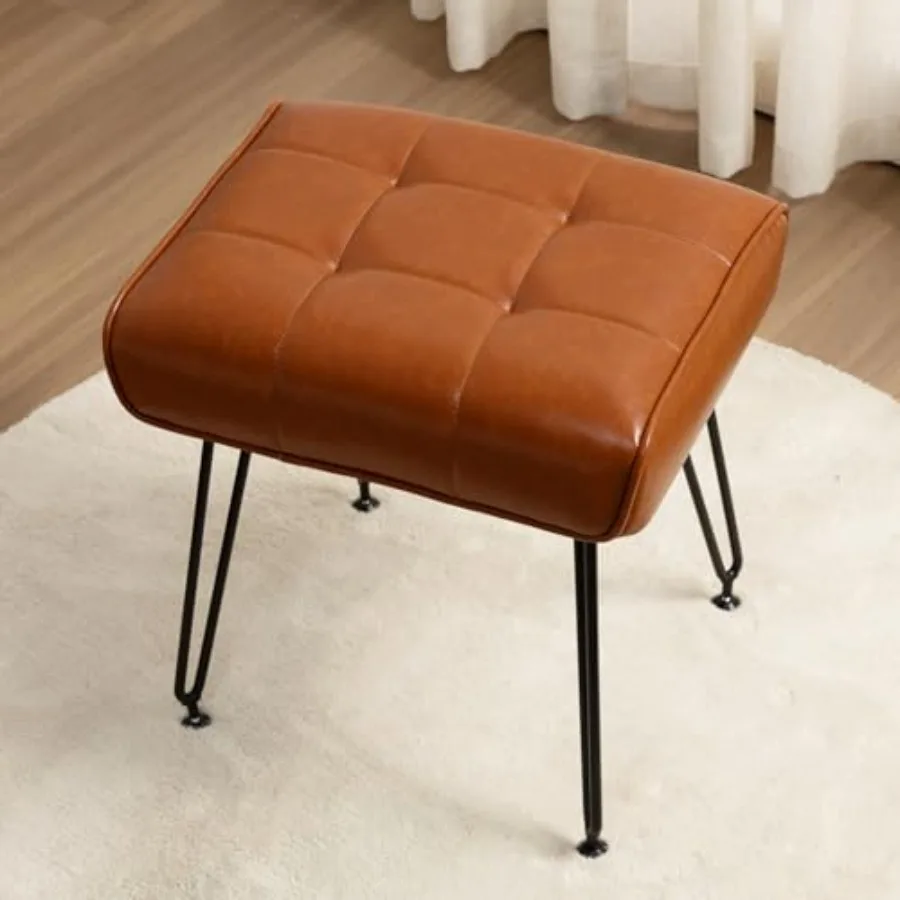 

PU Leather Vanity Stools, Vanity Stool Chairs for Makeup Faux Leather Feet Stools Ottoman with Metal Leg Make up Chairs for Van