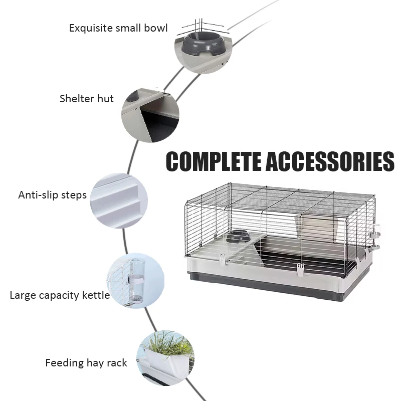 Portable Large Rabbit Cage Deluxe Small Animal Rabbit Home Metal Wire Mesh Guinea Pig Ferret Small Pet Cages with Kettle Feeder