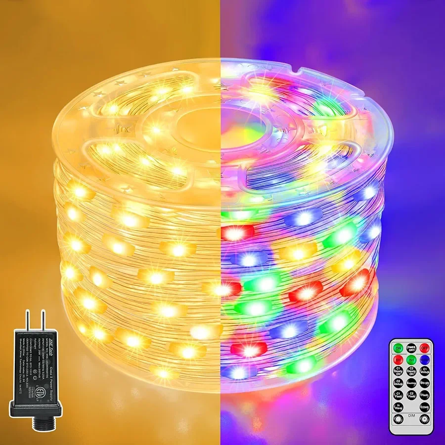 

50M 1000 LED Warm White to Multicolor Christmas String Light Outdoor Christmas Tube Rope Fairy Light Waterproof Garland Light