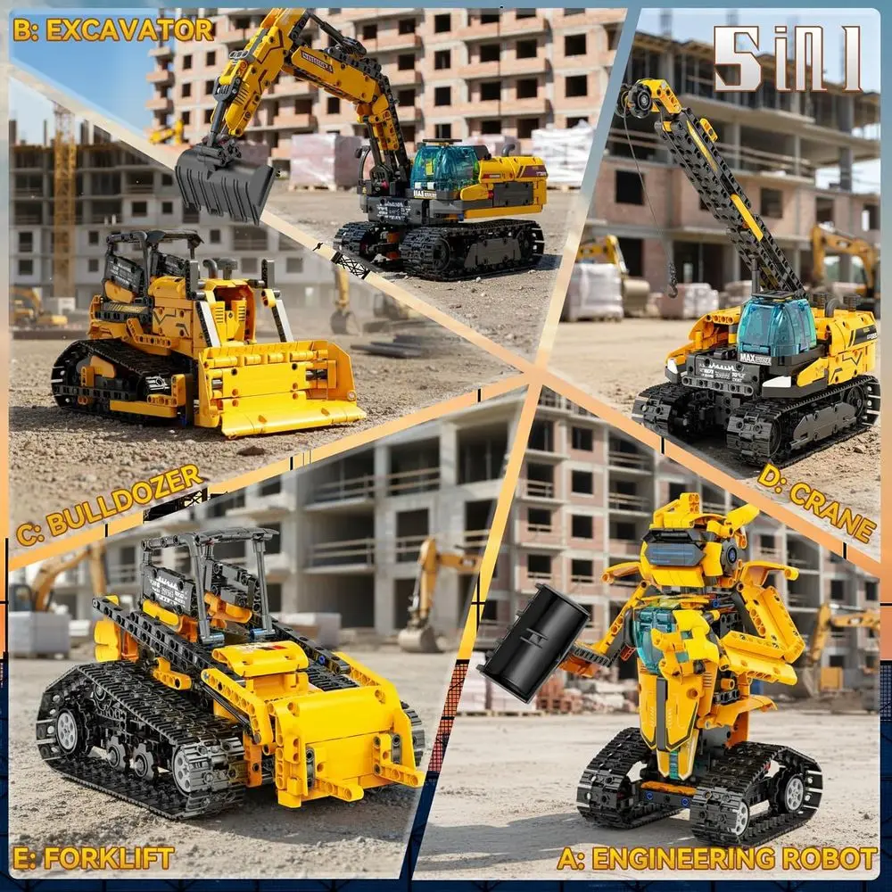 Kit de robot STEM pour enfants de 6 à 12 ans : excavatrice télécommandée de 736 pièces, bulldozer, jeu de construction de grue pour enfants