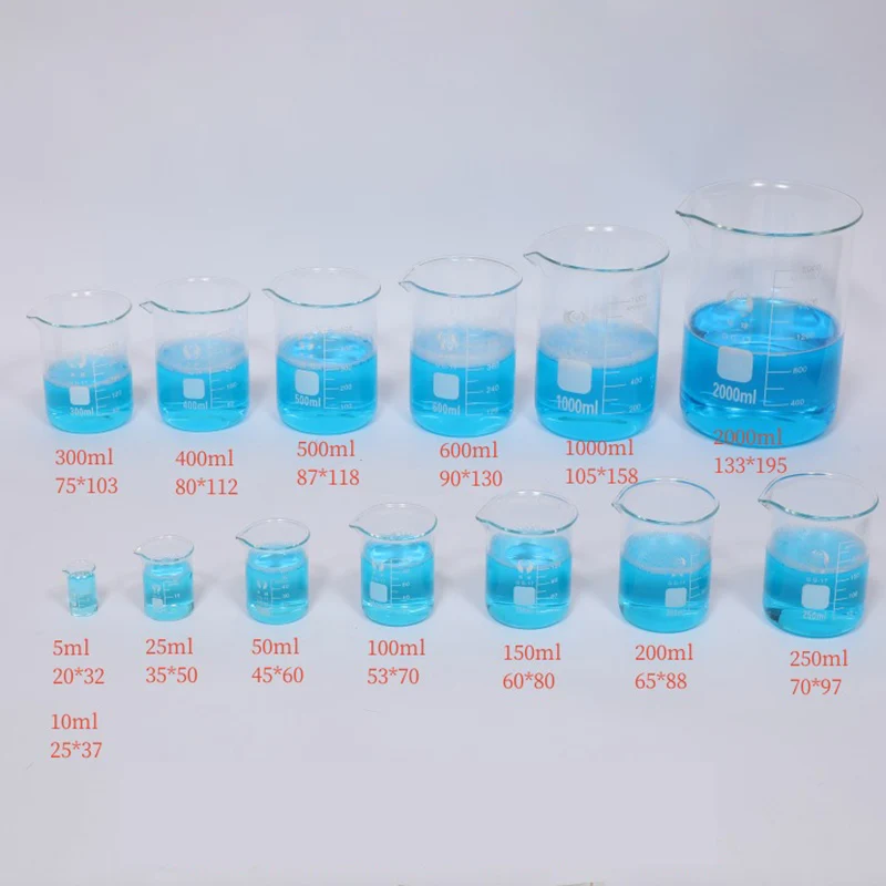 Hoogwaardige 1Set Lab Borosilicaat Glazen Beker Alle Maten Chemische Vorm Borosilicaat 3.3 Glas Met Graduatie