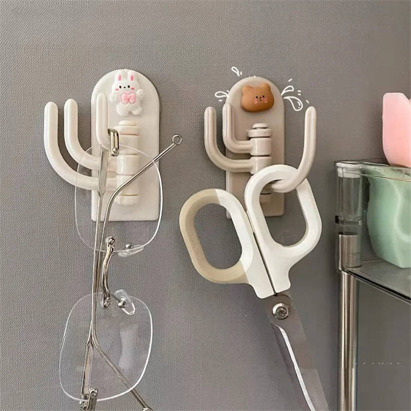Creative Cartoon Three-Hook Hooks Cute Plastics Animals Self-Adhesive Wall Mounted Rotating Hanger Sticky Hook Storage Rack