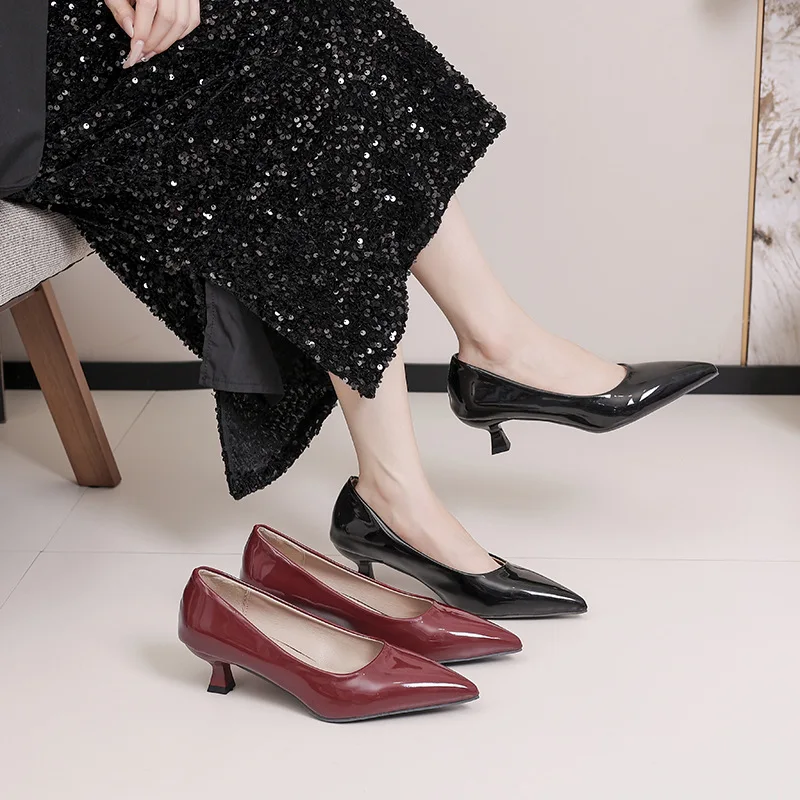 French pointed toe stiletto high heels women's summer new low cut red wedding shoes soft leather soft sole bridal shoes