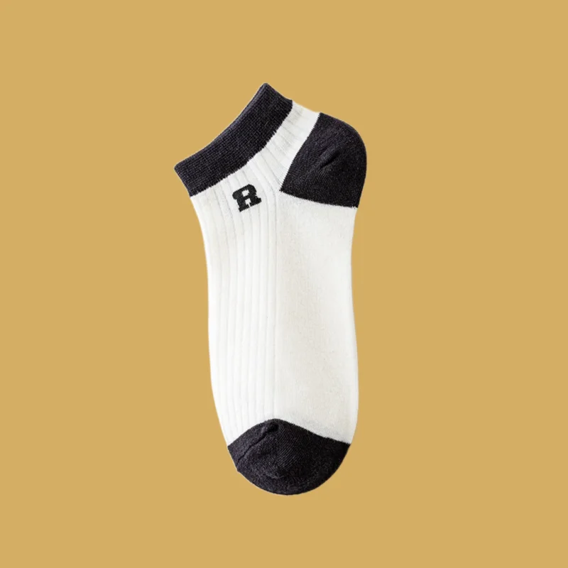 Chaussettes de sport décontractées simples en pur coton, chaussettes courtes respirantes, bouche peu profonde, rayures polyvalentes, noir et blanc, nouveau, 5/10 paires