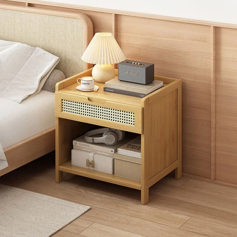 Home Small Bedside Cabinet Bedroom Simple Modern Storage Cabinet Multi-functional Layered Storage Shelf Bamboo Nordic Furniture