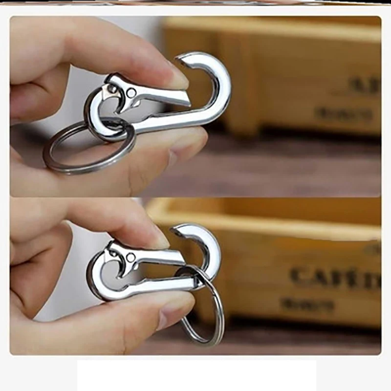 1PCS Durable Car Keychain One-Piece Molding Lightweight Material Stainless Steel Buckle Hook Outdoor Carabiner Shape Key Ring