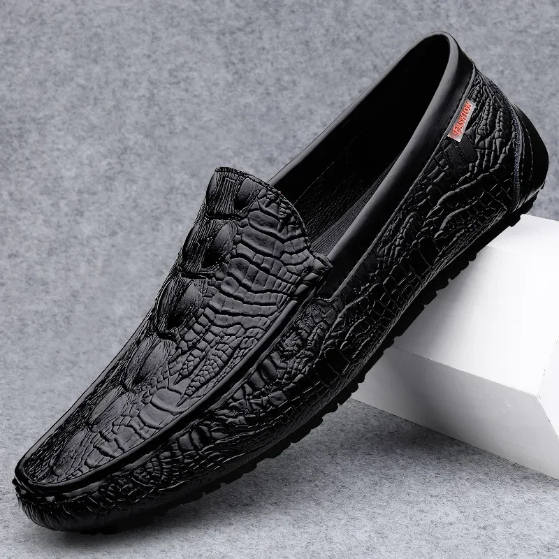 

Moccasins Crocodile Pattern Loafers Men's Genuine Leather Business High-End Slip-on Lazy