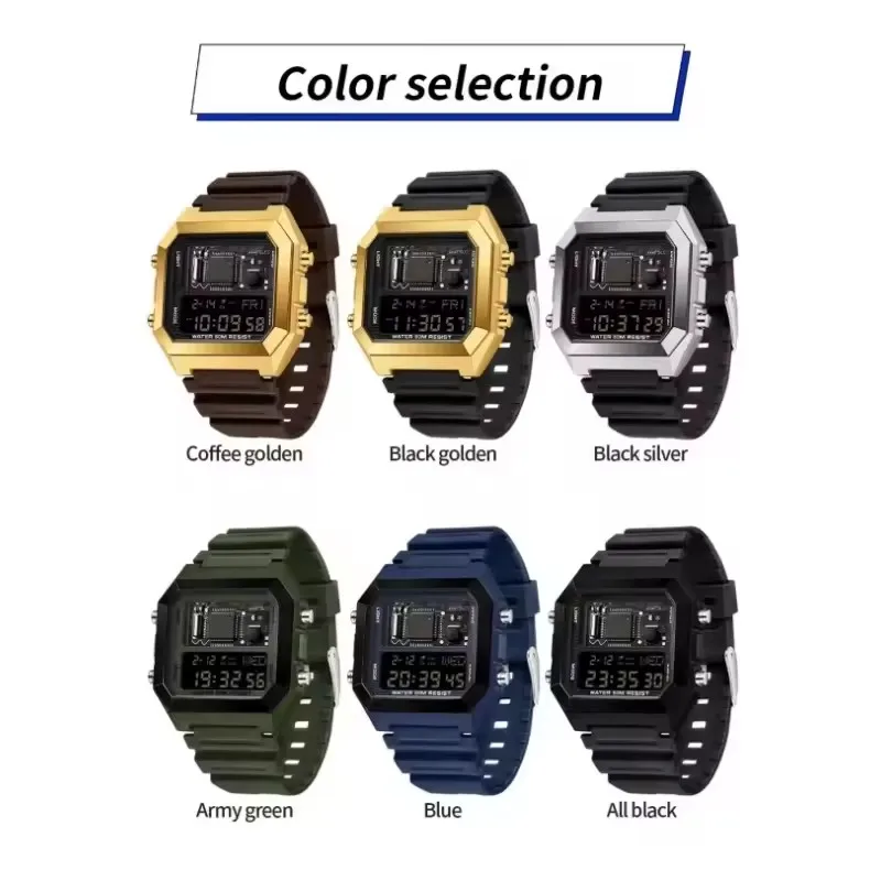 SANDA SD6216 Men's Fashion Electronic Alarm Square Dial Waterproof Multi functional Calendar Sports Watch