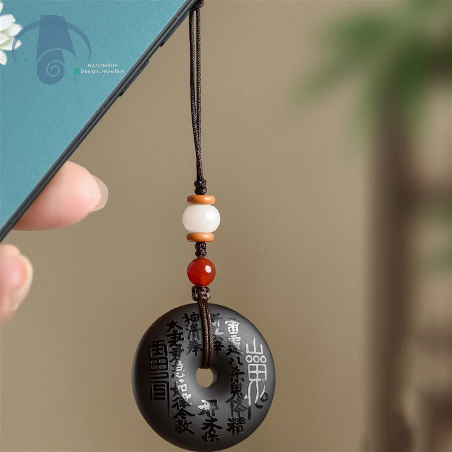 

Black Obsidian Pendant Mountain Ghost Coin Bagua Protection Amulet Black Stone Carved Hanging Ornament For Car Key Cell Phone Ne