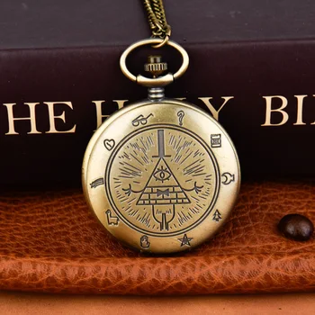 Brons Vintage Bill Cipher Quartz Zakhorloge Analoge Hanger Ketting Mannen Vrouwen Fob Horloge Kid Chain Gift CF1034