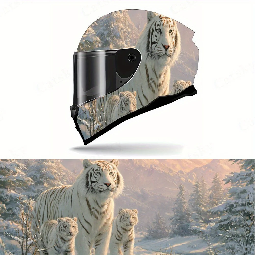 

White Tiger Family in Nature Helmet PVC Protective Sticker, Motorcycle Helmet Exterior Decorative Accessory, Waterproof & Self-a