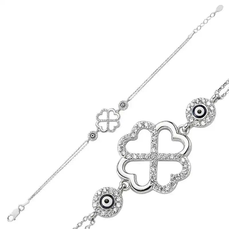 Sterling Silver Heart Clover Bracelet for Women 925 Sterling Jewelry Wedding Party Birthday Gift - Box -for - Laides - Fashion